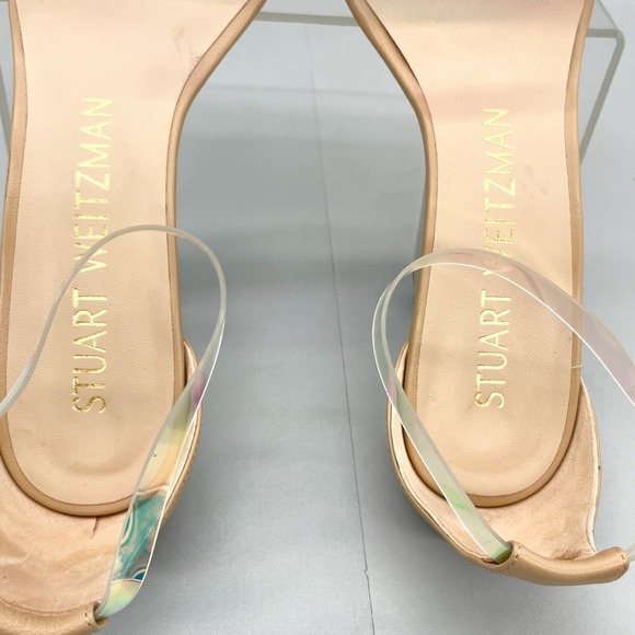 Stuart Weitzman Womens 8.5 Nudistlucite Clear Wedge Sandals Iridescent Strap - Picture 9 of 12
